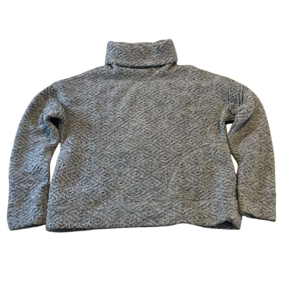 Prana Sweater Womens Large Gray Textured Funnel Neck Pullover Wool Blend Cozy